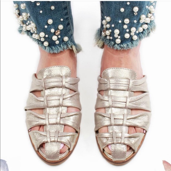 Anthropologie Shoes - Metallic Leather Woven Closed Toe Versatile Mules